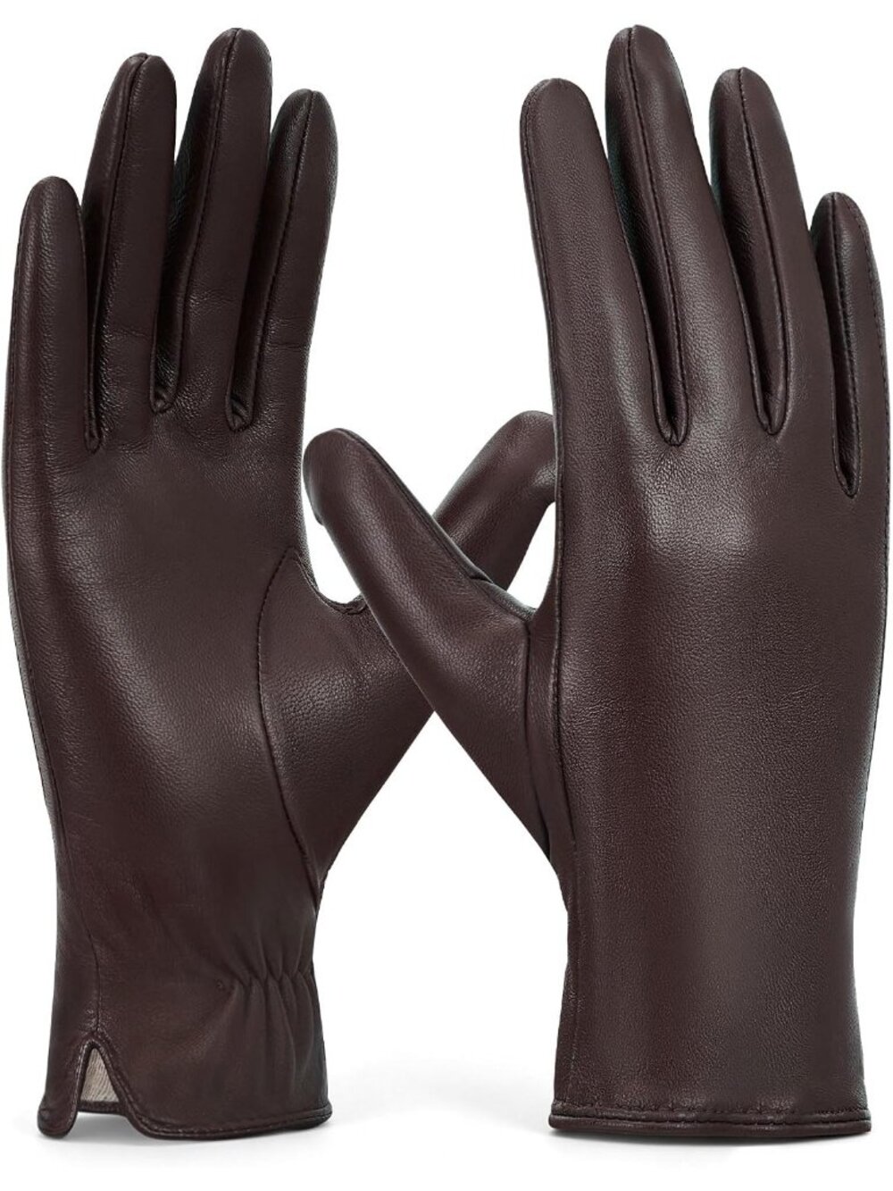 Women's Brown Touchscreen Winter Wool Cashmere Lined Sheepskin Leather Gloves